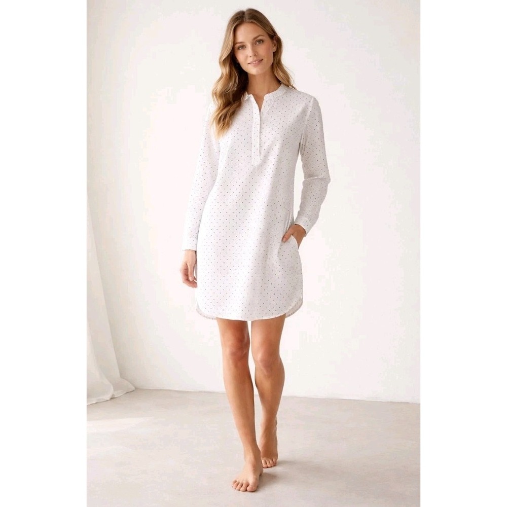 NEW! Petite Plume Nightgown Womens White Polka Dot 100% Cotton Womens Size Small